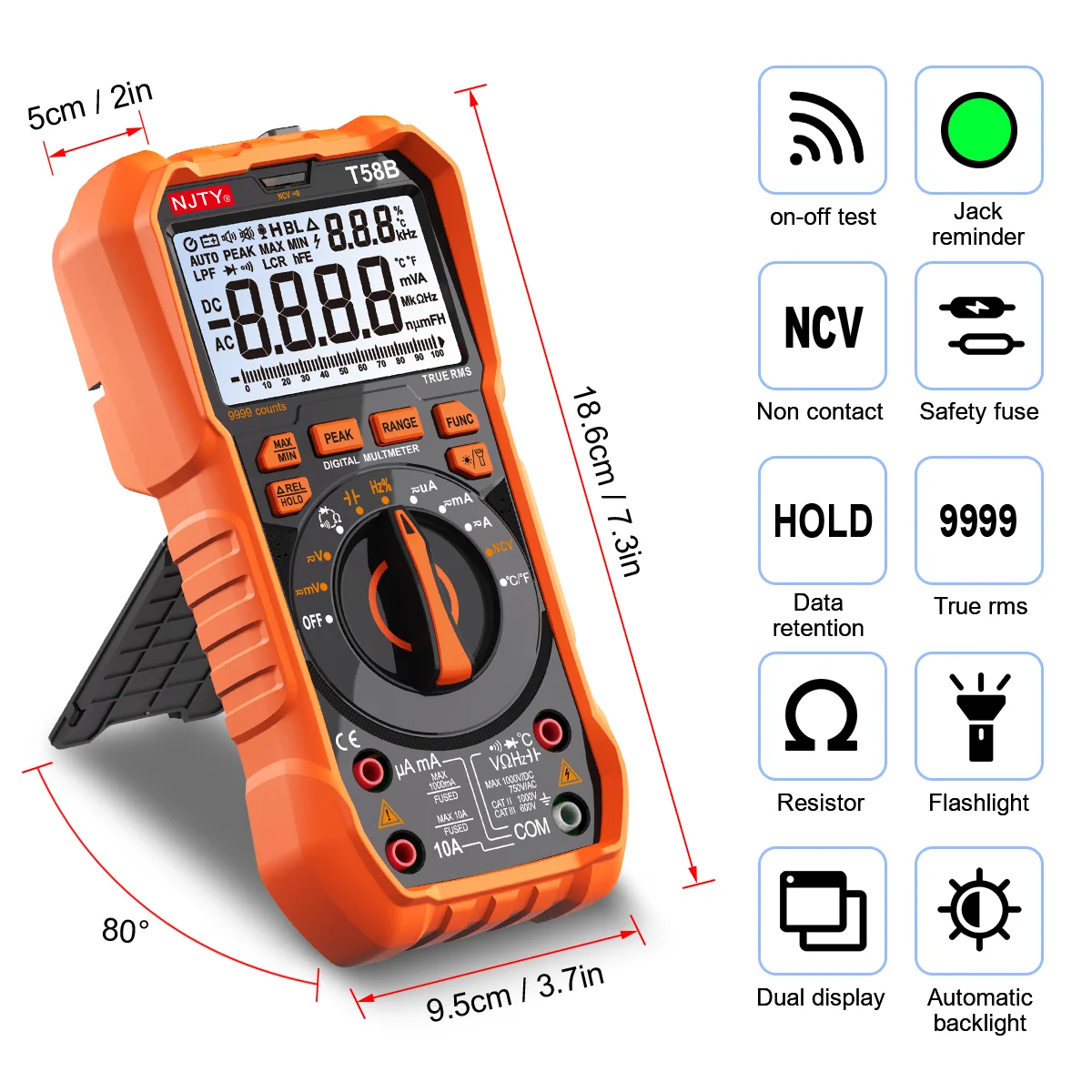 Digital Multimeter Inductance Handheld Voltmeter AC/DC Voltage Current Tester Diode Resistance Ohm Tool NJTY T58B/C 9999 Counts