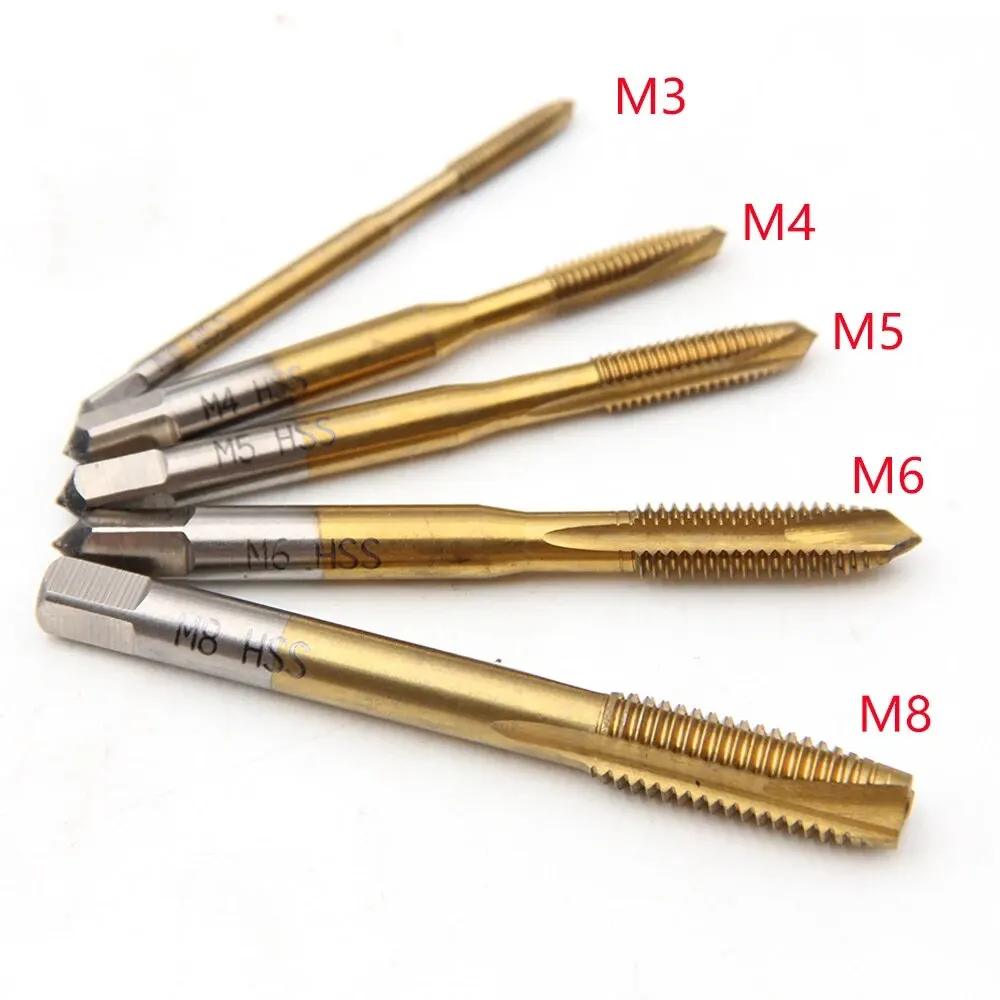 HSS Tap Set 1/5/7pcs Hand Thread Screw Taps M3 M4 M5 M6 M8 High Hardness Titanium Coated Threading Tools for Metalworking
