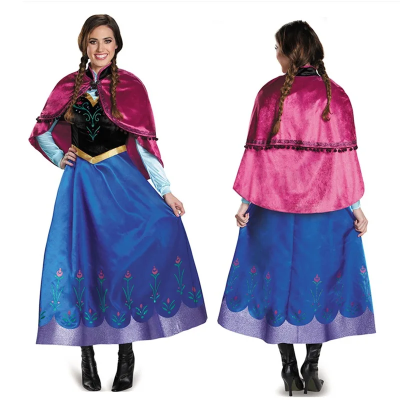 

US Animation Movie Frozen Princess Anna Costume Halloween Outfits Girls Anime Cosplay Adult Dress Cape Set Large Size S-4XL