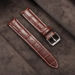 Premium Genuine Leather Watch Band - Elegant Business Bracelet in Black and Brown - 17mm (Brown White)