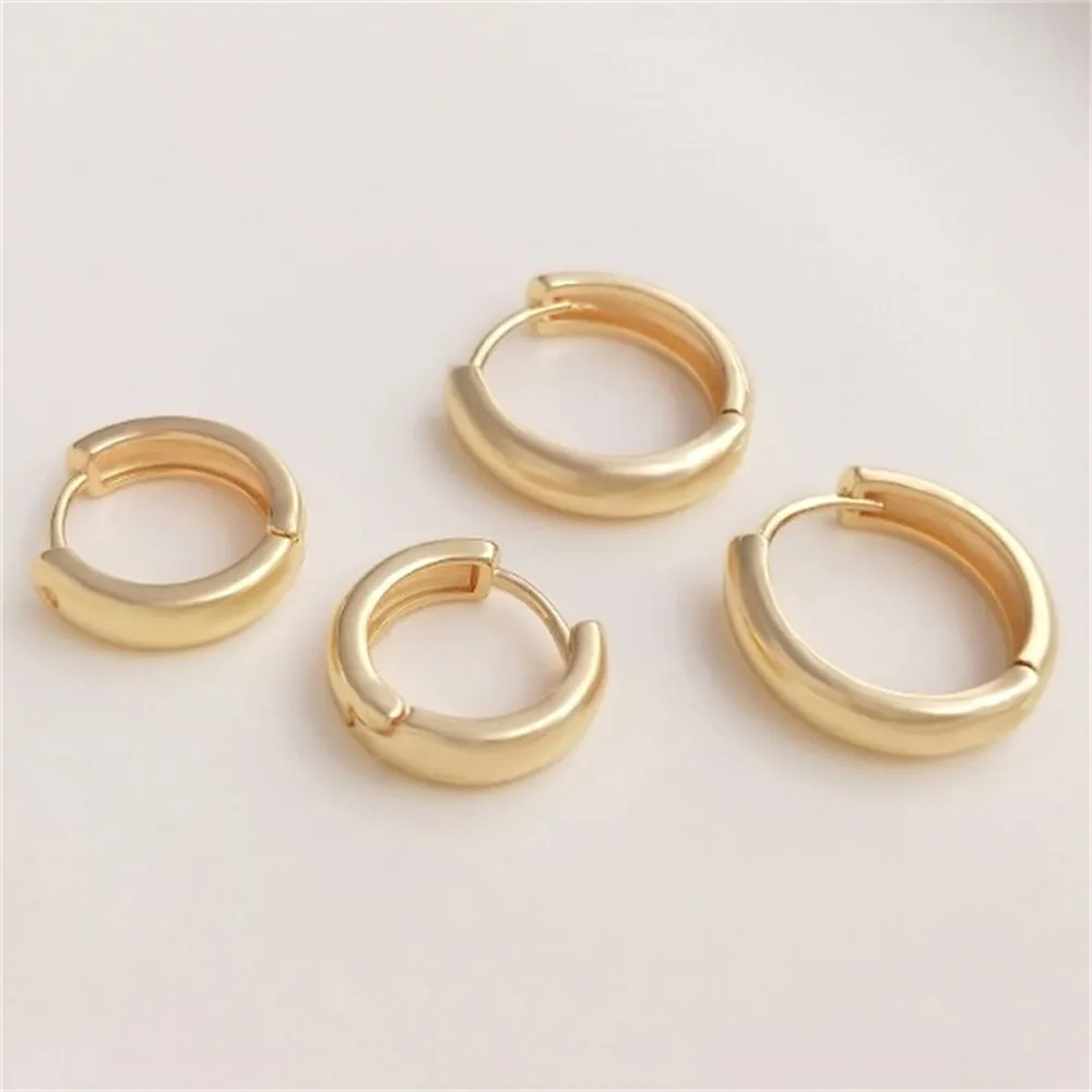 Simple and Fashionable 14K Bag Gold Ear Buckle with Plain Ring, Light Luxury Style, Internet Red Metal Plating Earrings E188