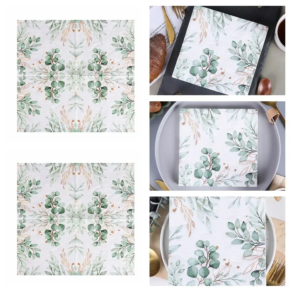 20pcs Soft Plant Style Napkins Colorful Cartoon Colorful Printed Paper 33cm Eucalyptus Leaf Paper Family Banquet