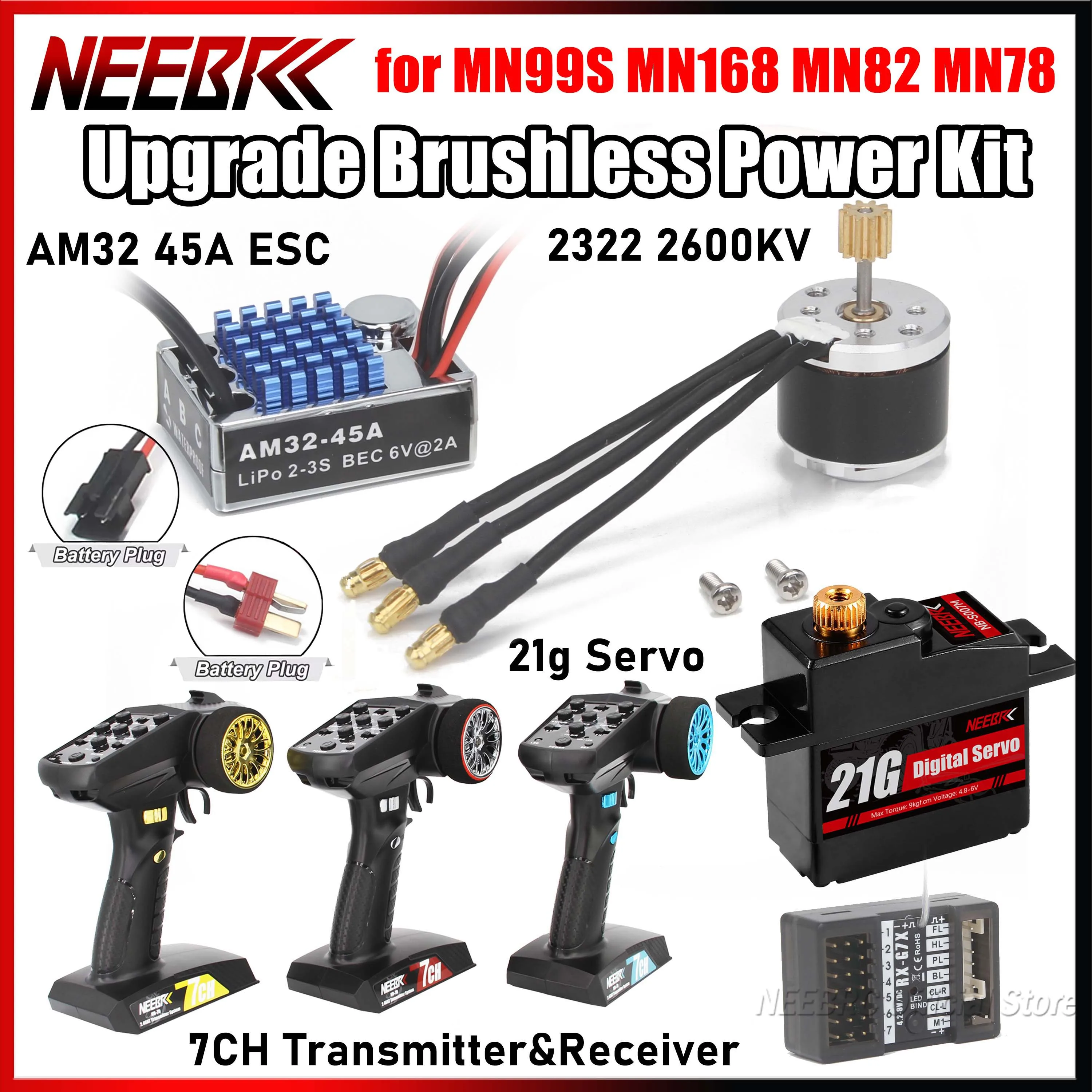 2322 RC Outrunner Crawler Bürstenloser Motor 45A ESC 7CH Sender Empfänger 21g Servo Upgrade Kit für MN82 MN99S MN168 MN78 Auto
