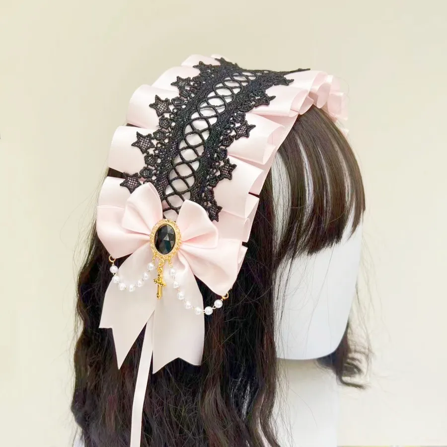 Gothic Lolita Headdress Maid Lace Handmade Versatile Hair Accessories Cute Cosplay Headbands Sweet Hairpin