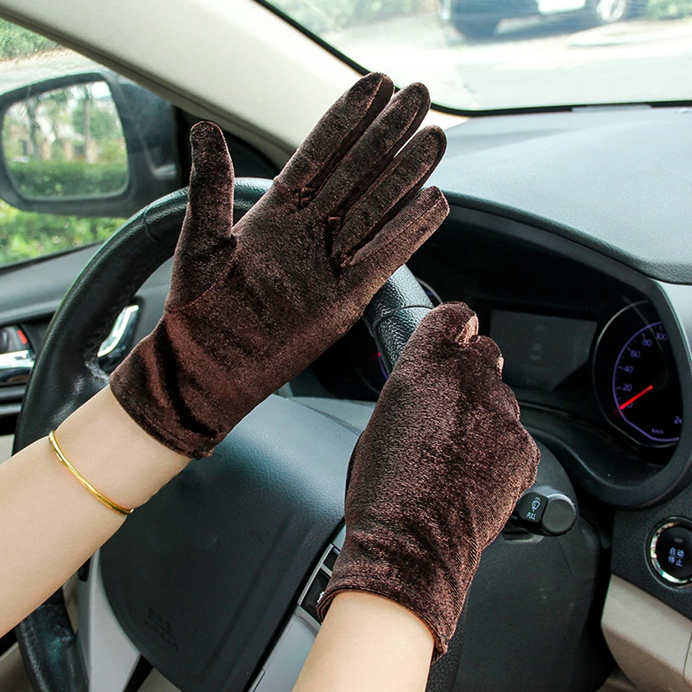 

Cycling Party Warm Winter Women Autumn Elastic Gold Velvet Gloves Driving Gloves Full Finger Mittens