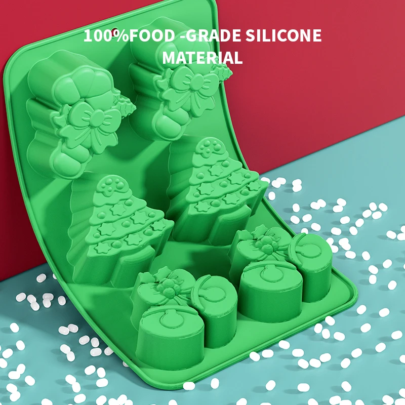 Christmas Silicone Molds Xmas Tree Gingerbread Chocolate Mould Christmas Non-Stick Fondant Baking Mold for Handmade Cake Decor