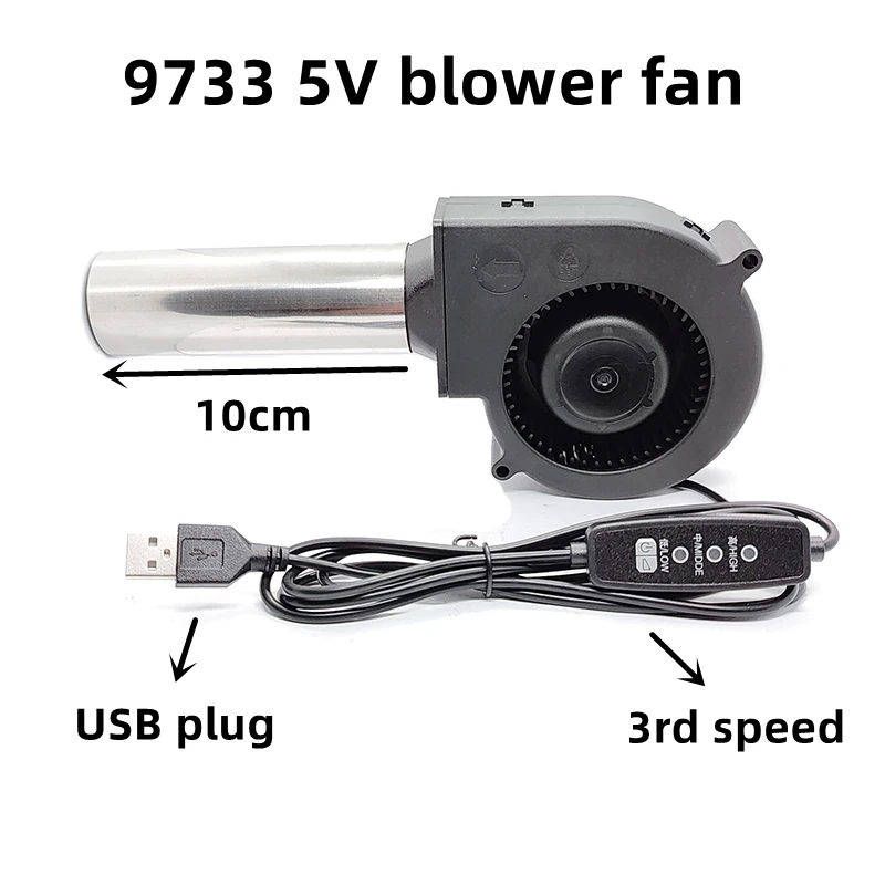 Portátil 9cm 5v Ventilador Usb Grande Volume de ar para Churrasco Fogão a Lenha Fogão ao ar Livre Piquenique Fogo Rápido Fogão