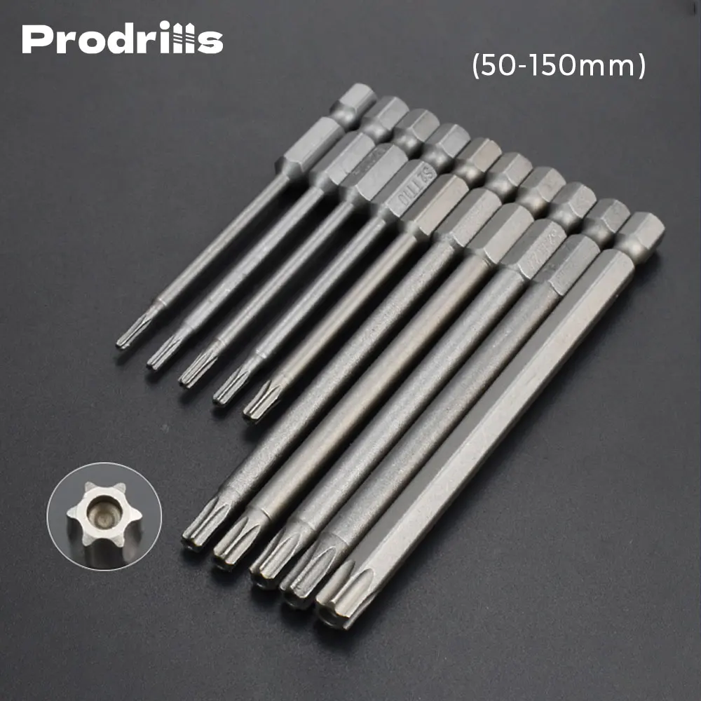 

50-150mm Tamper Proof Security Drill Magnetic Bit Set Torx Screwdriver Flat Head 1/4" Hex Bits Driver