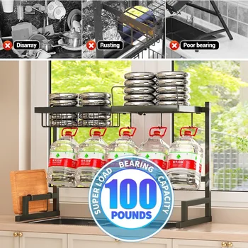 Over The Sink Dish Drying Rack (Adjustable Height/Length) Snap-On Design 2 Tier Large Dish Drainer Kitchen Organization 6
