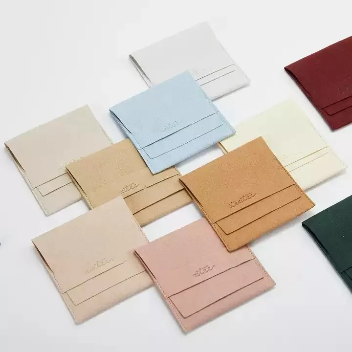 

50PCS Wholesale Flap Folded velvet microfiber jewelry envelope bags Suede leather pouch for grey pink blue black gold white