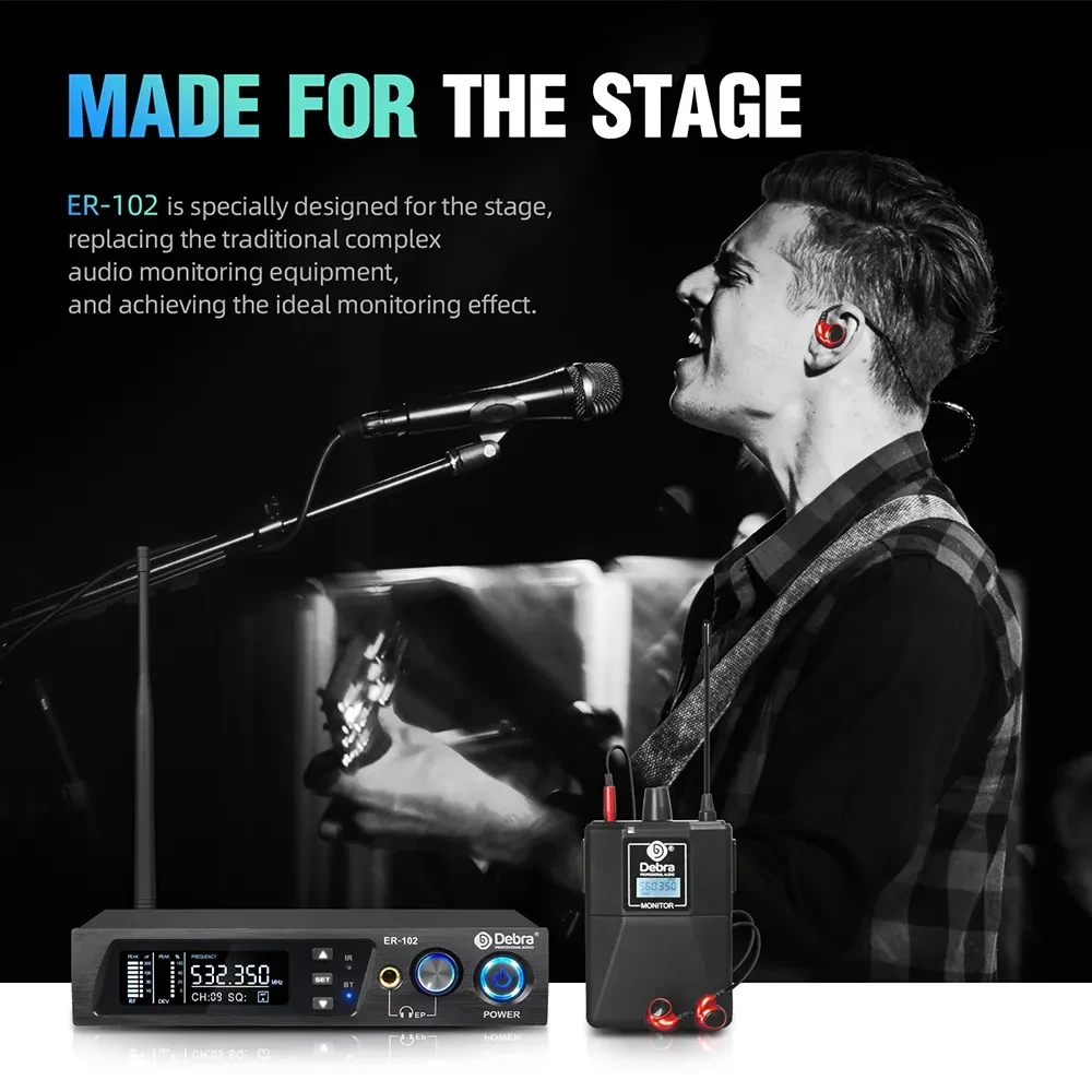 Debra Audio ER-102 UHF Wireless In Ear Monitor System Professional with Monitoring Type for Stage, Recording Studio, Musicians