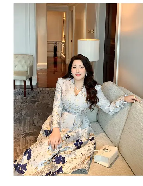 Big Size Spring Summer Jacquard Dress Occasion V-Neck Big Size Spring Summer Jacquard Dress Occasion V-Neck