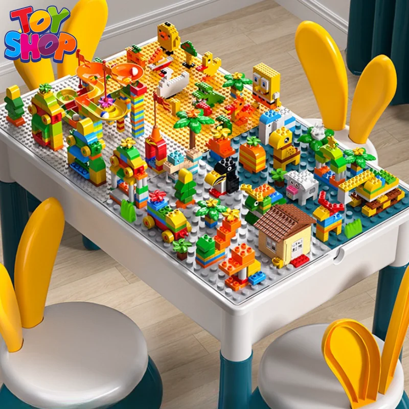 

Children's Building Blocks Table Desk Multi Functional Large Granules Assembly With Storage Box Educational Toys Children Gift