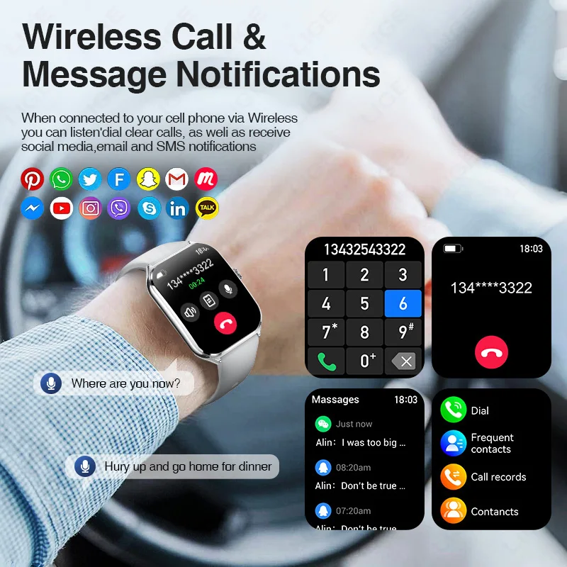 LIGE Smartwatch Men Women 3ATM Waterproof Wireless BluetoothCall Smart Clock Vioce Assistant Sport Fitness Watch for Android iOS