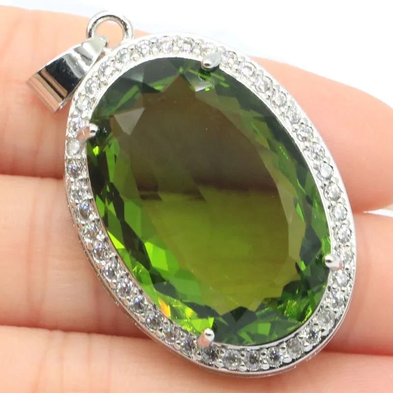 

45x26mm Long Big Heavy 14.1g Green Peridot Rich Blue Violet Tanzanite White CZ Women Gift Silver Pendant Eye Catching