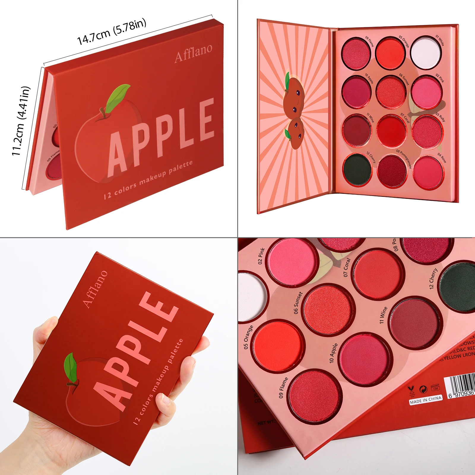 12 Color Red Eyeshadow Palette Makeup Ultra Pigmented Blending Bright Dark Hot True Red Eye Shade Shimmer Eye Shadow