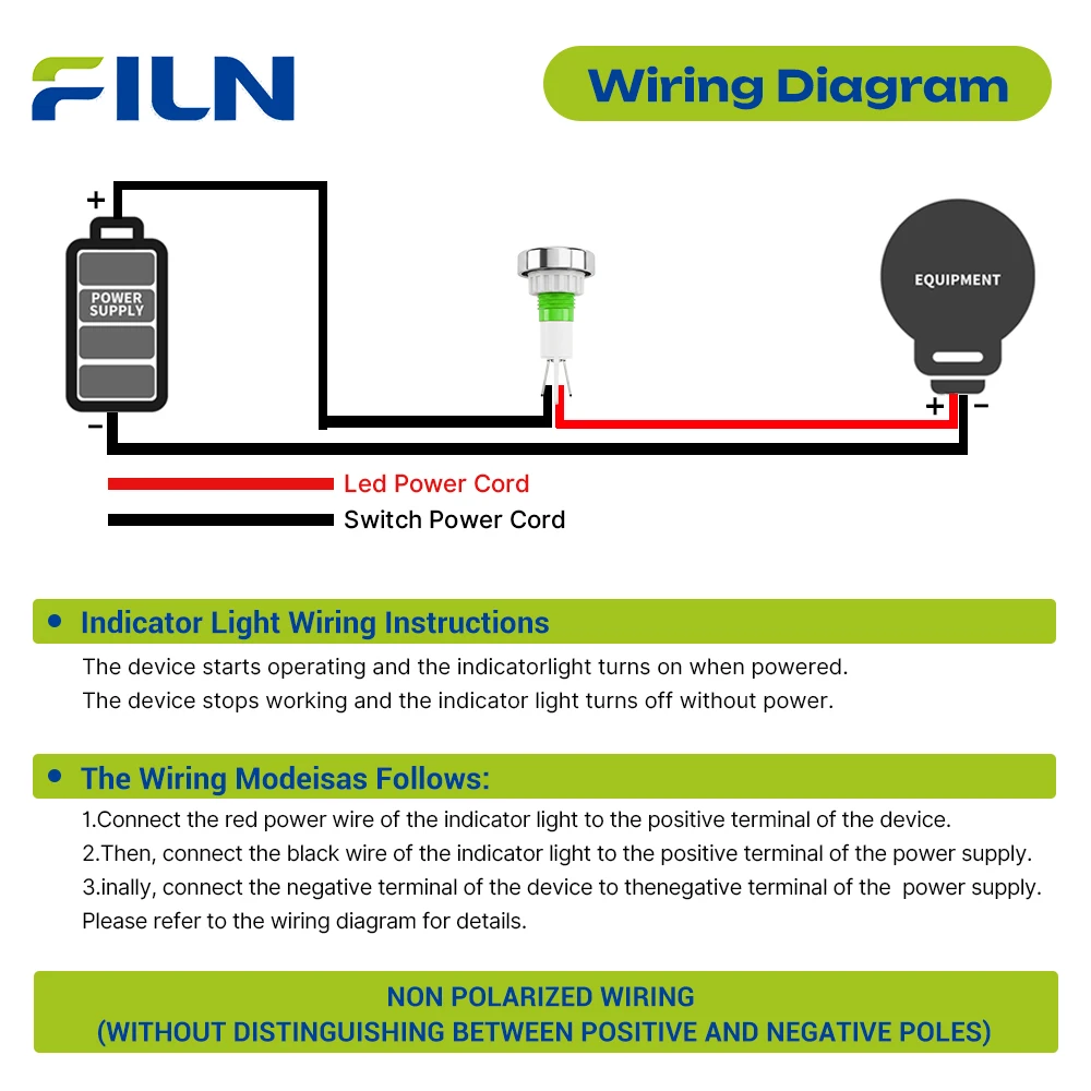 FILN 3PCS 10mm LED 표시등 IP67 방수 경고 램프 12-24V/110-220V 스마트 벽 팬 제어판 가전 제품용