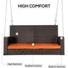 Hanging Porch Swing, Wicker Daybed for 2 with Cushions, 550 lb Capacity, Patio Furniture for Backyard & Garden, Orange 5