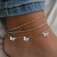 1-3pcs Simple Metal Chain Butterfly Pendant Anklet for Women Adjustable Layered Vintage Minimalist Beach Anklet Set Foot Jewelry 2