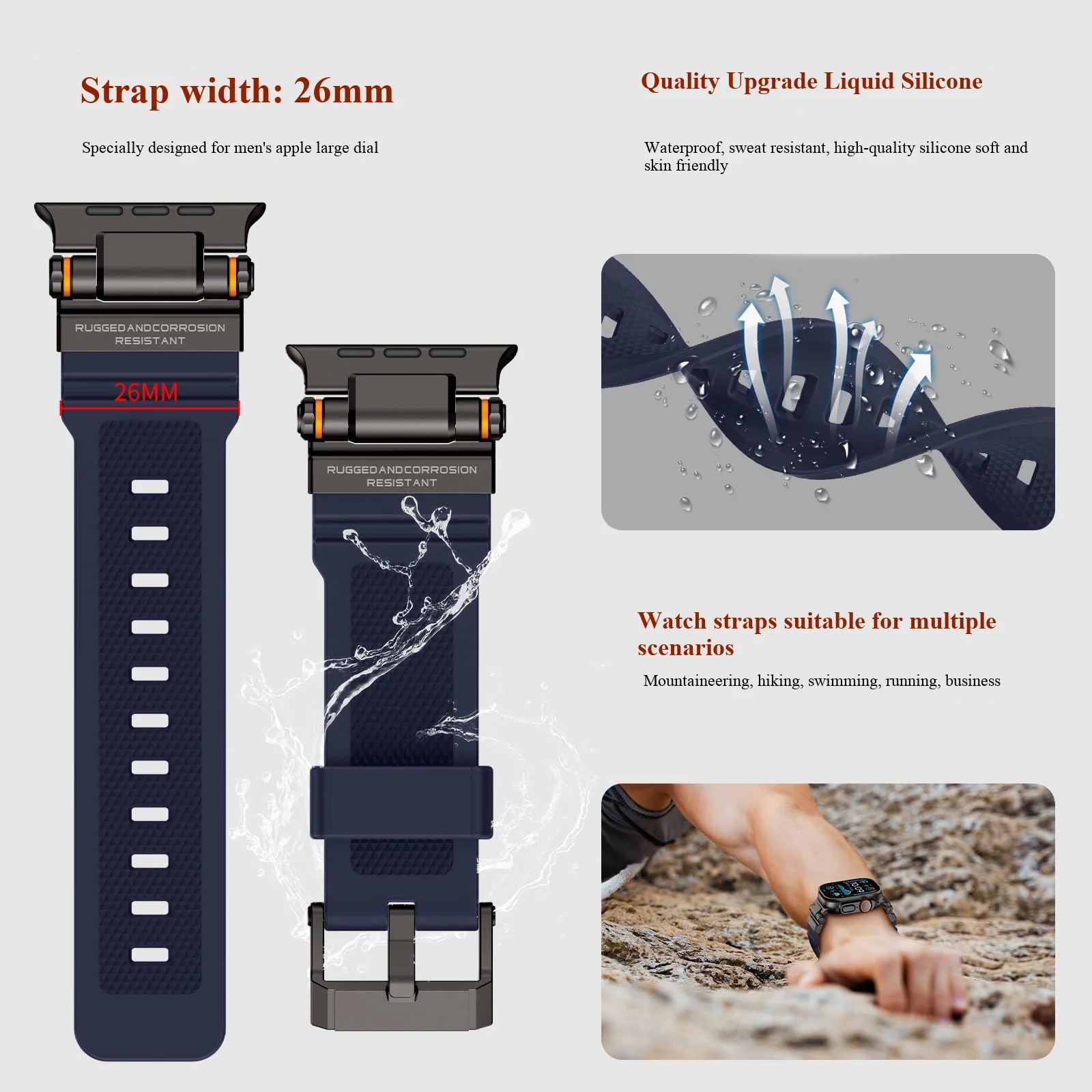 Titanium Silicone Apple Watch Strap in Elegant Gray