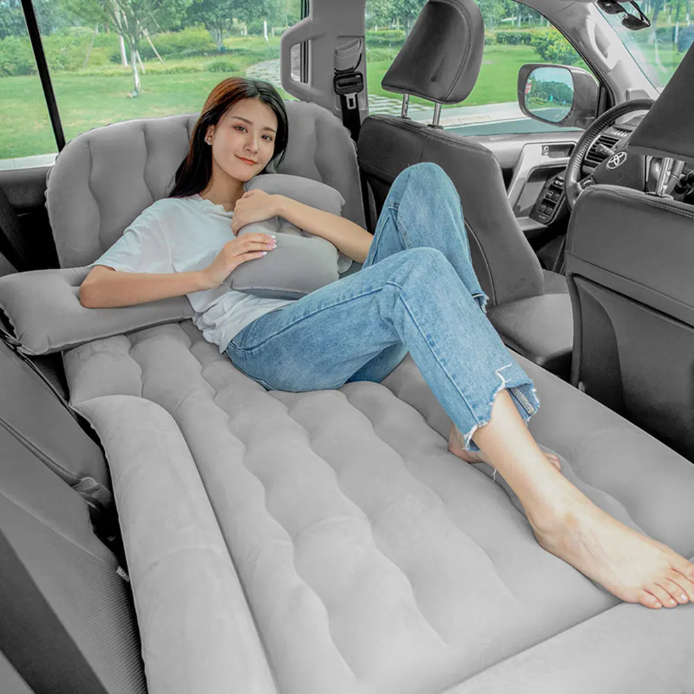Car Air Mattress SUV Truck Bed Air Mattress with Pump Pillow Storage Bag Inflatable Flocking for Camping Travel Gray