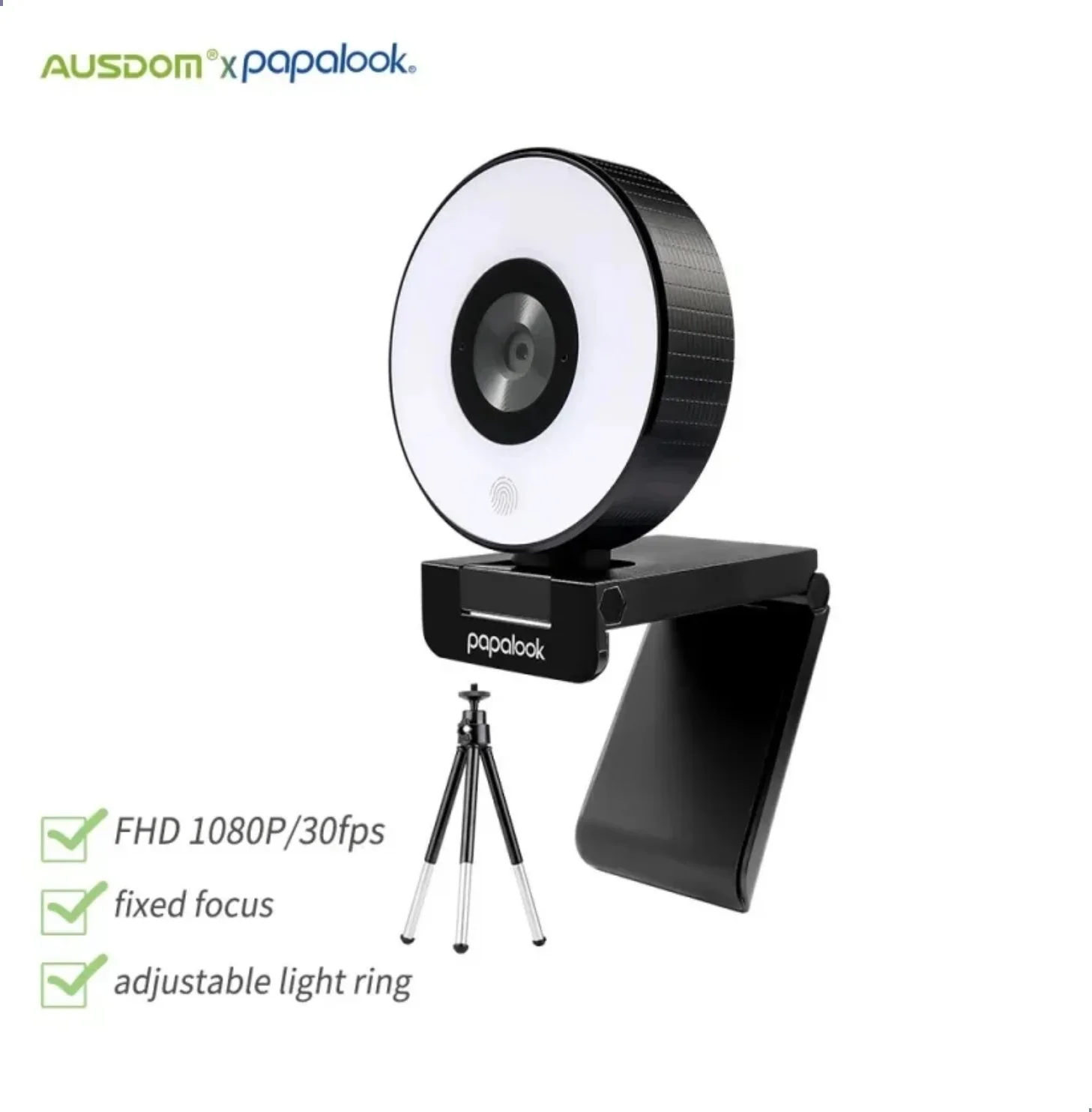 He-AUSDOM PA552 Web Camera HD 1080P With Microphone Adjustable Led Light Tripod Webcam Designed For Streaming OBS Twitch