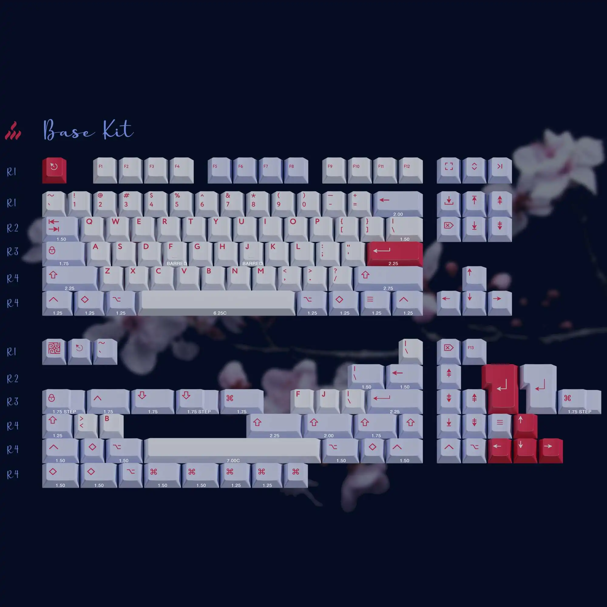 PBTfans Soul Blossom ABS 더블샷 체리 프로필 MX 스타일 키캡, KBDfans/부드러운 천 탑 데스크 패드, 베이스 키트