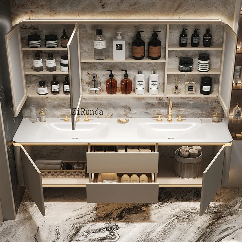 Nordic Cream Style Rock Plate Bathroom Cabinets Vanity Combo Wall-mounted Bathroom Cabinets Fashion Furniture Arredo Bagno FYB