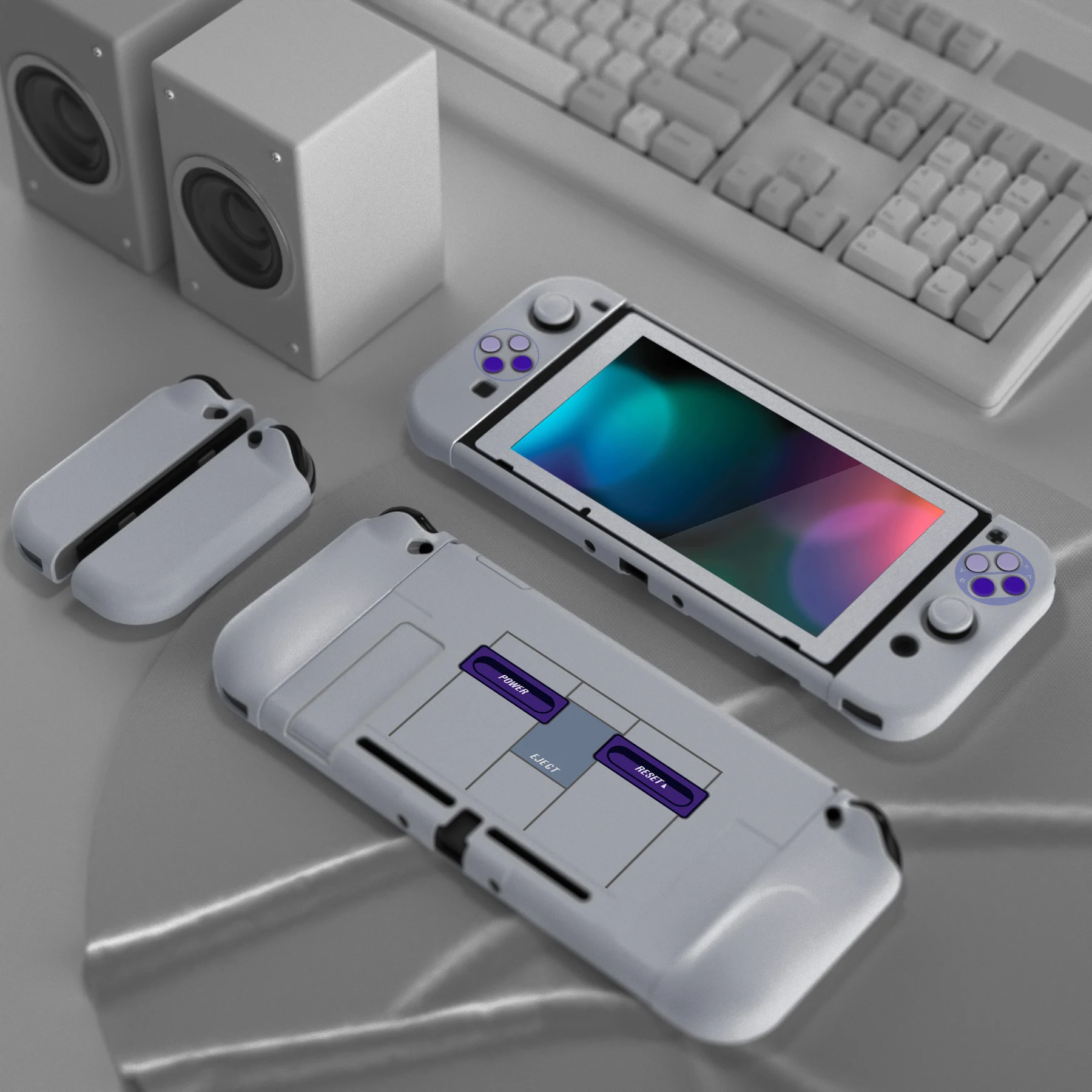 PlayVital AlterGrips 도킹 가능한 보호 케이스 NS 스위치용 인체공학적 커버(화면 보호기 및 엄지 그립 포함) - 클래식 스타일