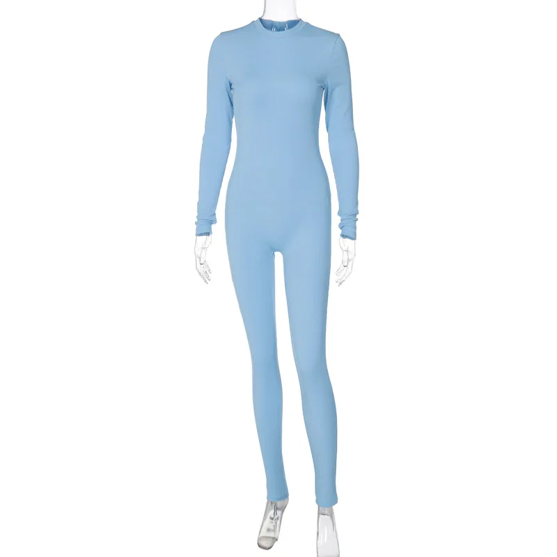 BKLD Fall Clothing Women 2023 New Fashion Solid Color Slim Fit Jumpsuit Night Club Outfits Round Neck Long Sleeve One Pieces