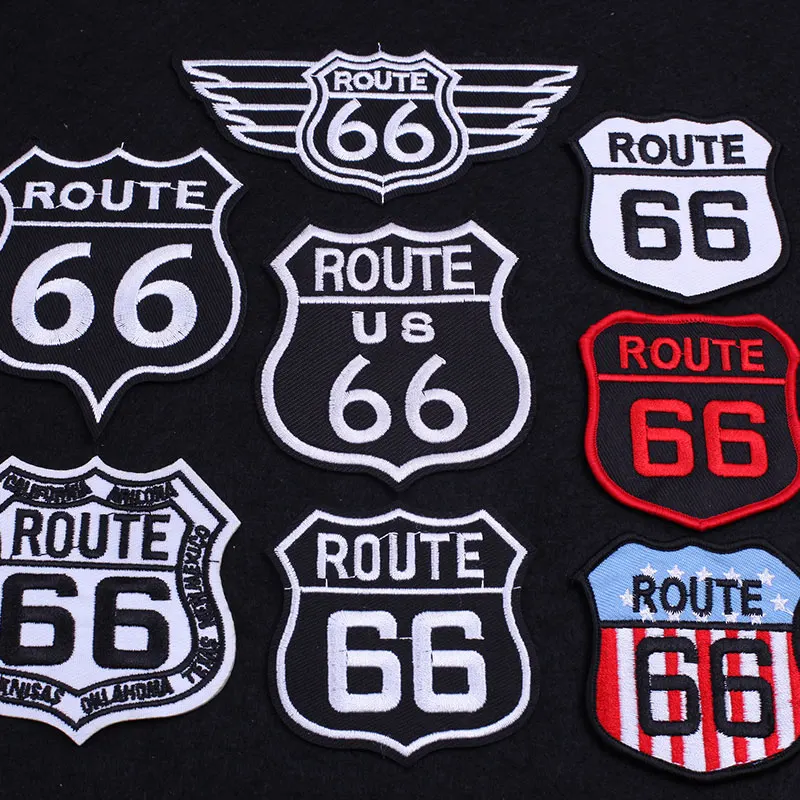 

Patches Bikers ROUTE 66 Motorcycle Patch on Clothes Skull Eagle Wings Embroidered Patch for Clothing Hippie Punk Stickers Badges