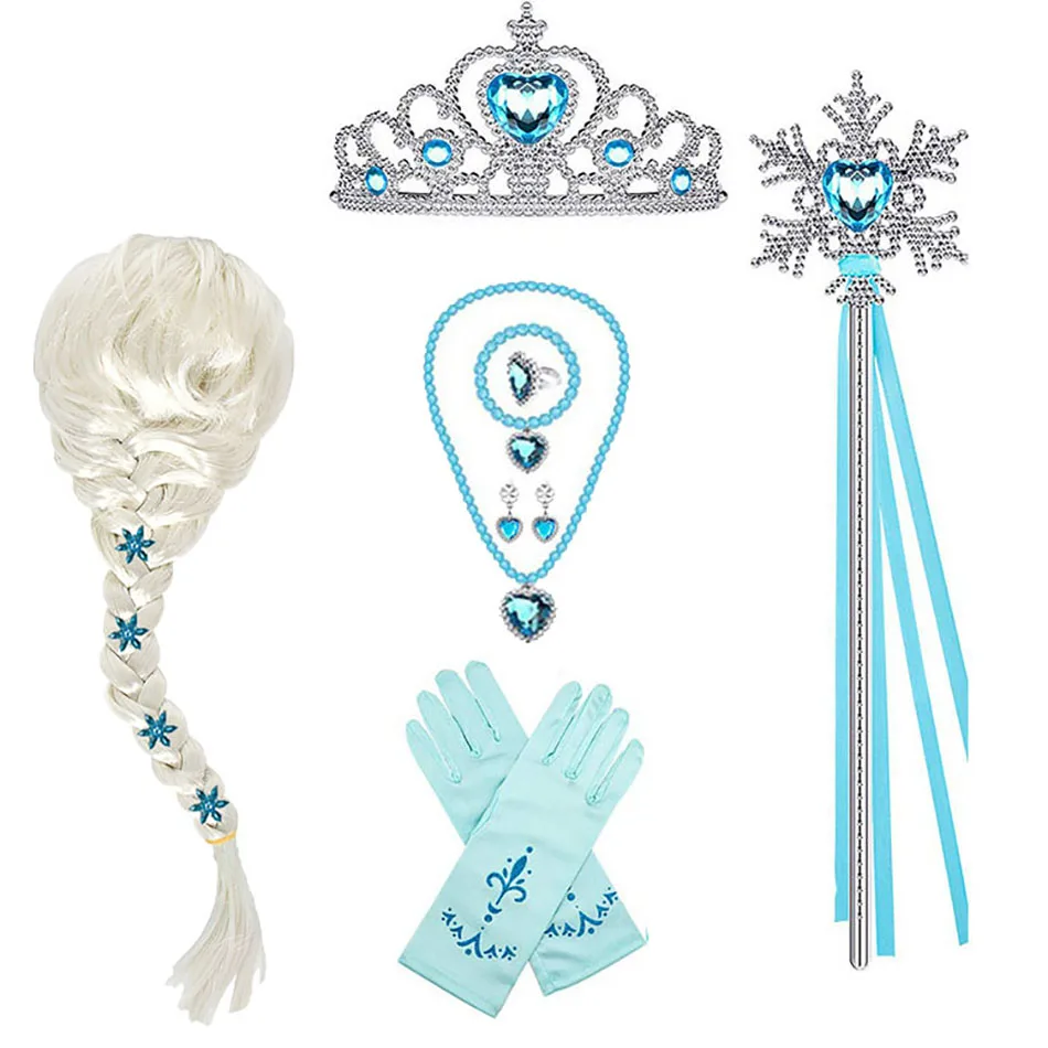 Perruque Elsa Princesse Frozen Perruque Elsa Princesse - Cheveux Argentés Avec Diamant Bleu Pour Déguisement Enfant 3-8 Ans Déguisement Frozen Fille