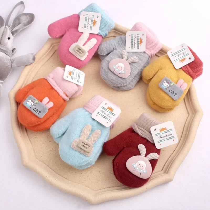 

2023 1-3Y Cartoon Baby Mittens Winter Warm Kids Baby Boys Girls Knitted Gloves For Children Toddler Kid Thick Mitten Handschoen