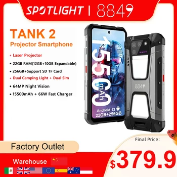 Unihertz 프로젝터로 견고한 8849 탱크 2, 22GB RAM, 256GB ROM, 108MP 캠핑 라이트, 64MP 슈퍼 나이트 비전, G99, 15500mAh TF NFC