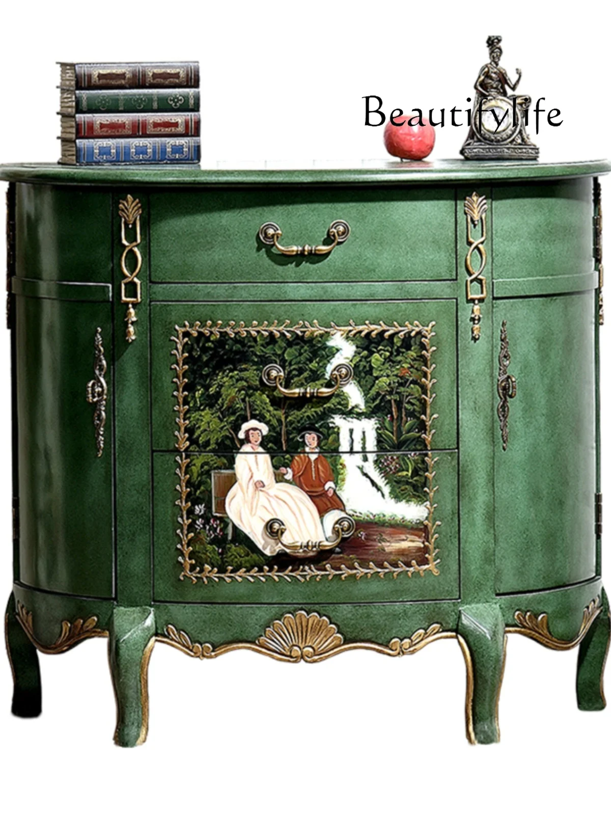 

American-Style Semicircle Hallway Mirror Hand-Painted Side Cabinet Living Room Sofa Hall Cabinet Bedroom Dresser Storage Cabinet