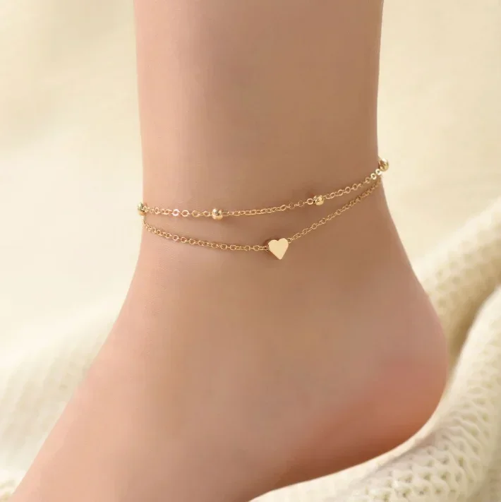 Silver Anklet Bracelet Ankle Chains Bead Bracelet Beads Anklet Fashion Accessories Delysia King Women Summer Round Bead Chain Love Anklet Simplicity Temperament Double-deck Holidays Bracelet