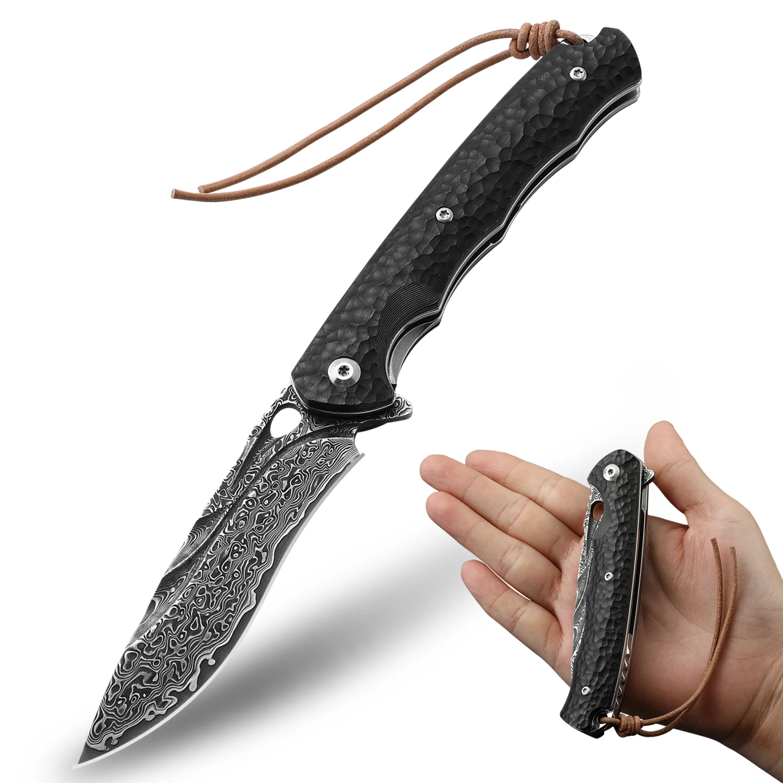 

DRACHENADER Damascus Folding Knife With Sheath/Clip, EDC tactical survival hunting knives for men, Vg10 Steel Core Pocket Knife