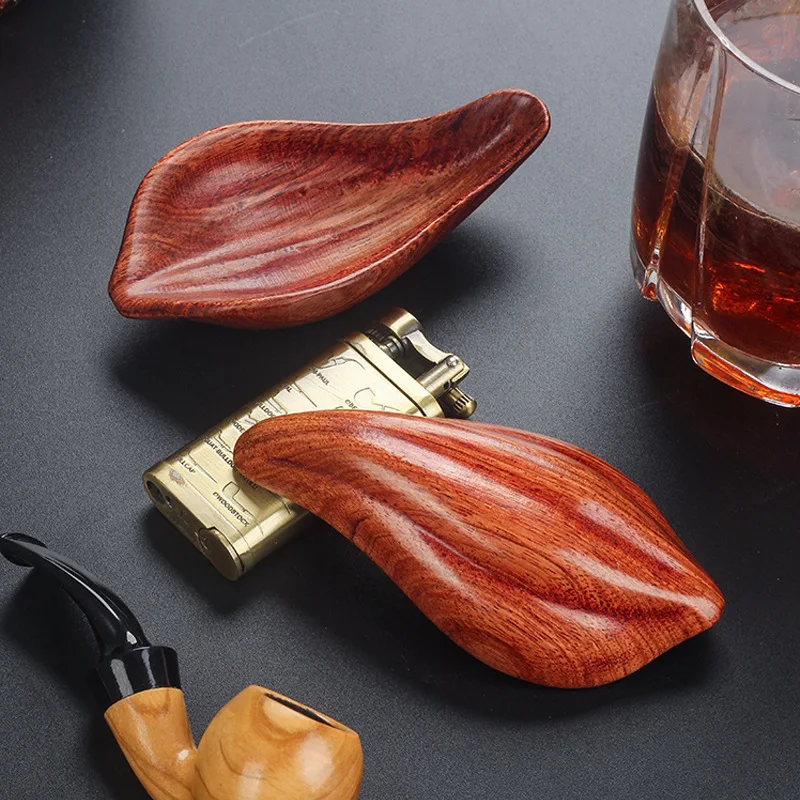 Mahogany Tobacco Pipe Rest Rack Smoking Pipe Holder Multi-functional Portable Leaf-shaped Solid Wood Pipe Special Accessories 3