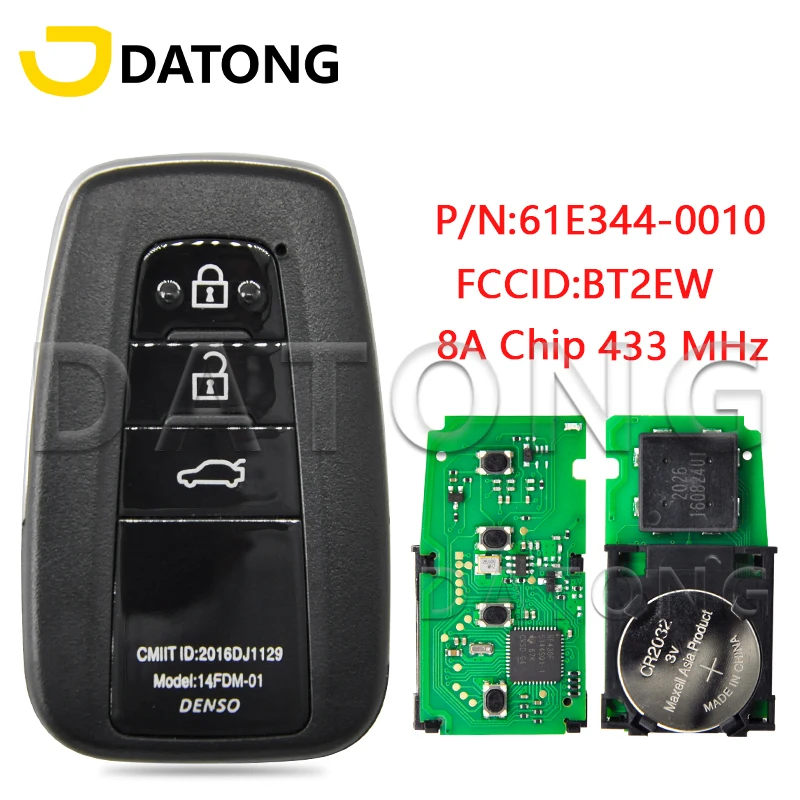

Datong World Car Remote Control Key For Toyota Corolla 2020 2021 P/N 61E344-0010 FCCID BT2EW 8A Chip 433MHz Promixity Smart Card