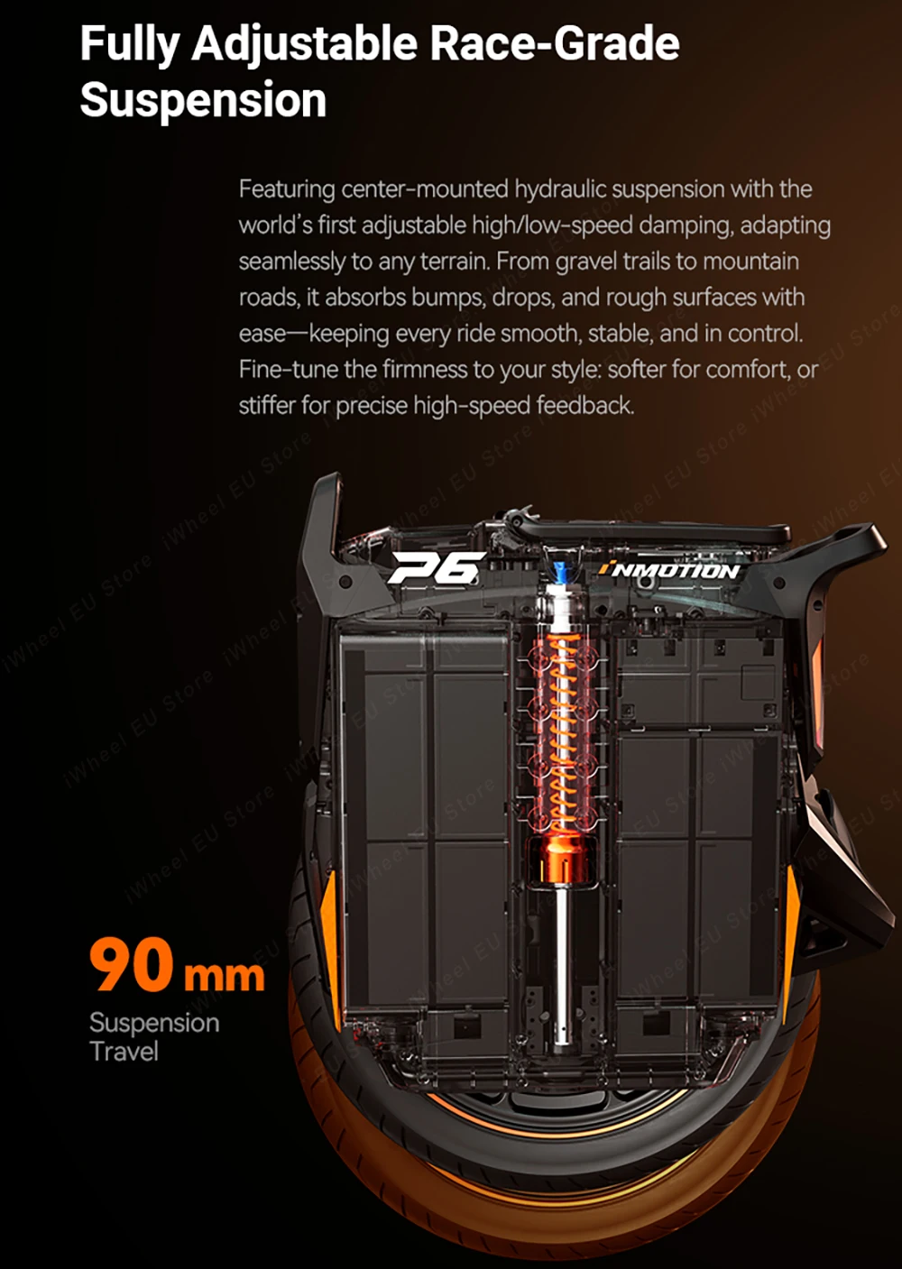 Das neueste Inmotion P6 Elektro-Einrad aus der EU, 235,2V Akku, 4200Wh Kapazität, 6000W Motorleistung, 20 Zoll, offizielles INMOTION P6 EUC IP56. – Detail 12
