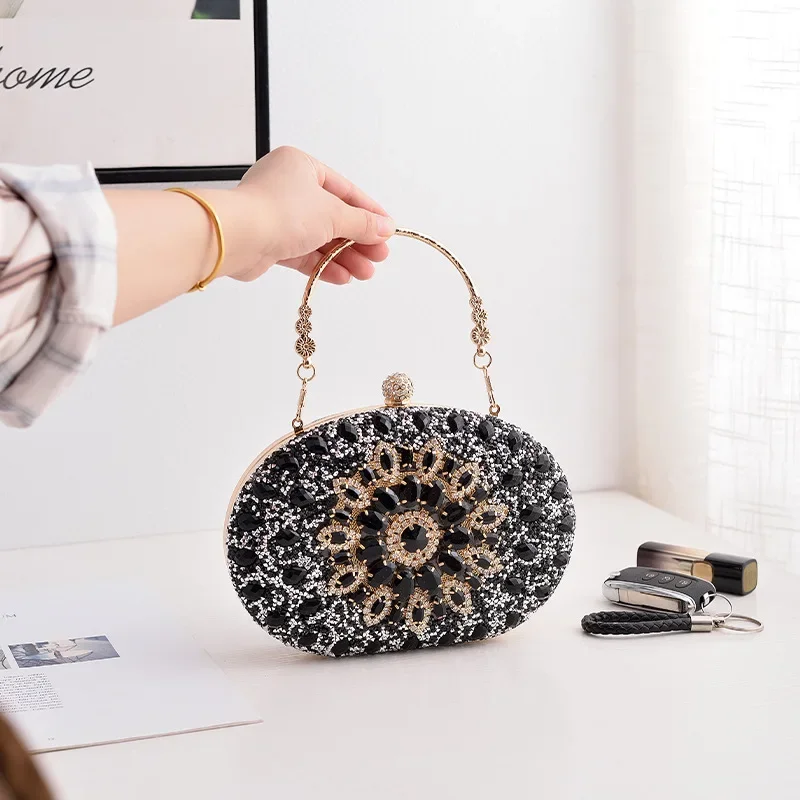 Women's Floral Clutch Purse With Detachable Chains & Matching Earrings Set - Wedding, Party, Prom