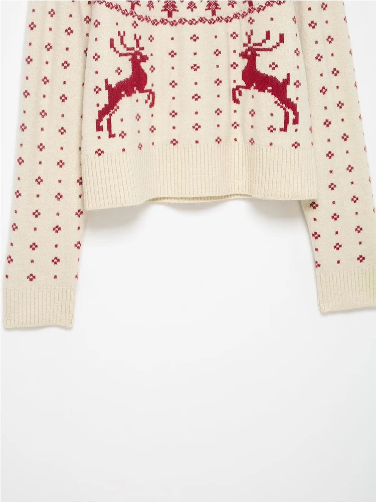 Autumn Winter Chic Knitted Pullover Women Elegant Christmas Jacquard Sweater Casual Long Sleeve Female Casual Knitwear Top
