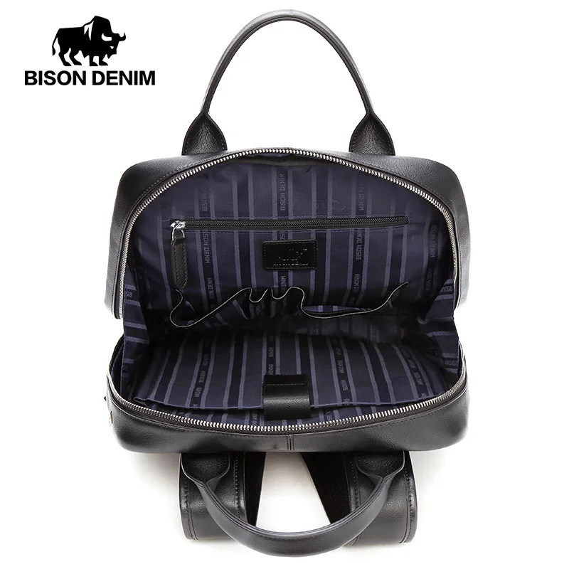 BISON DENIM New Genuine Leather Men Backpack Laptop School Backpack Bag 2024 Fashion Waterproof Travel Bag Casual Book Bag 6