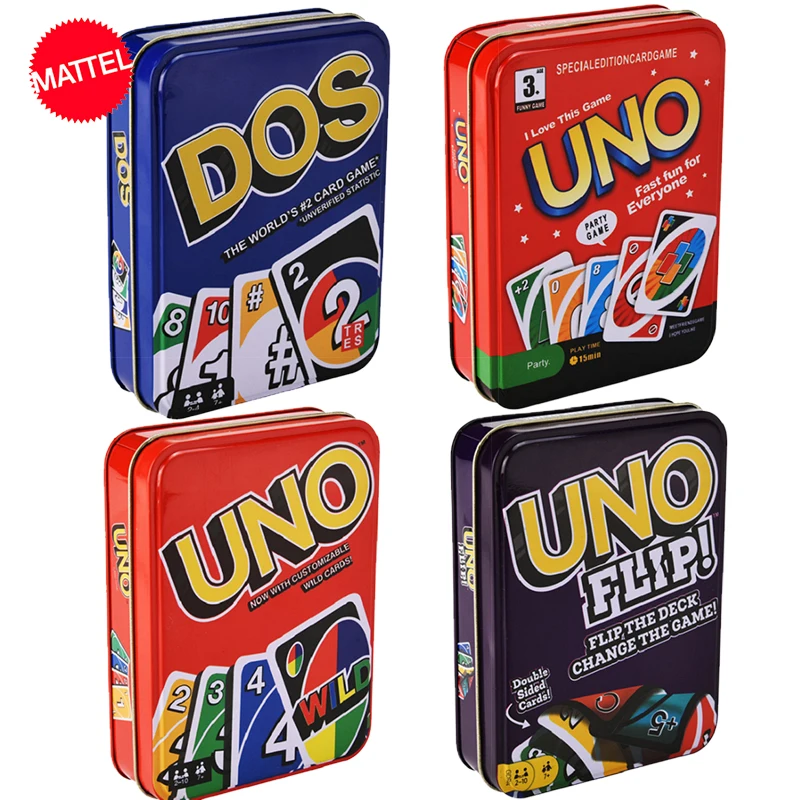 Mattel Uno Dos Flip! Tin Box Family Card Game Entertainment Fun Poker Party  Games Playing Cards Kids Toys - Card Games - AliExpress