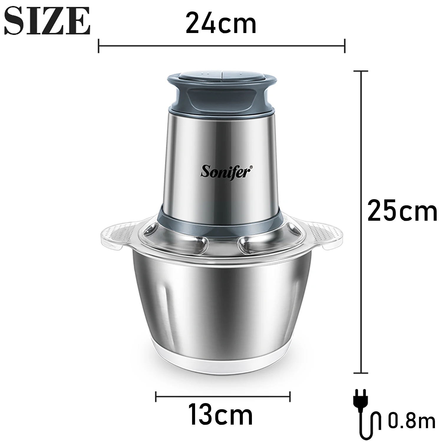2 Speeds Electric Chopper Meat Grinder Stainless Steel Mincer Food Processor Kitchen Slicer Egg Beater Garlic Vegetable Sonifer 6