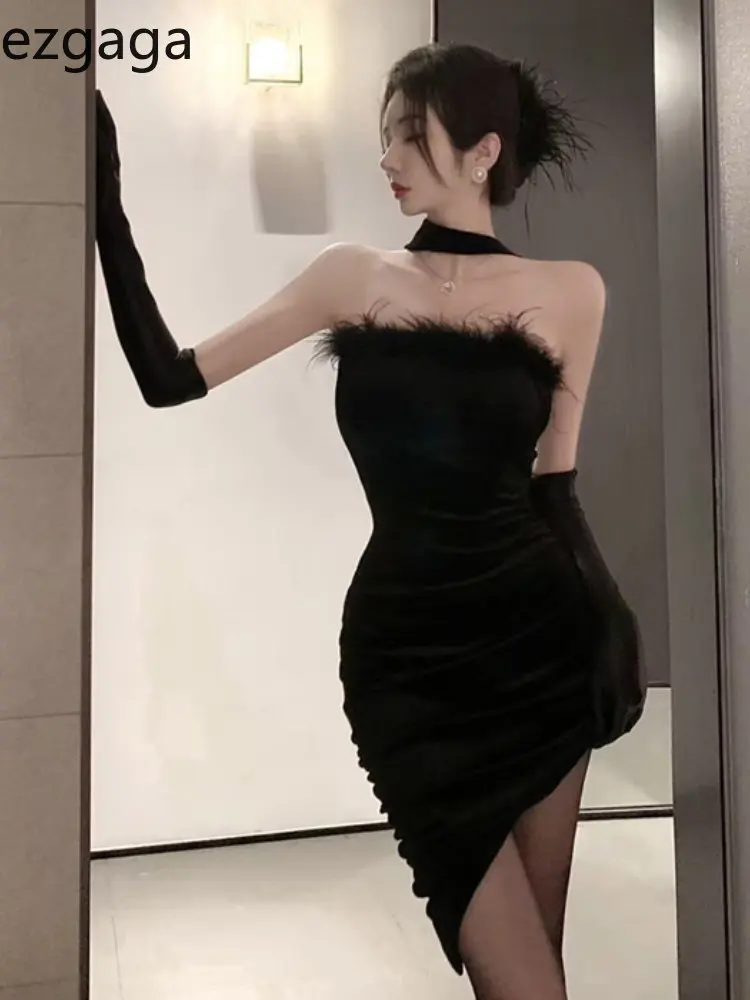Ezgaga-Sexy-Bodycon-Dresses-Women-Velvet-Slash-Neck-Sleeveless-Halter ...