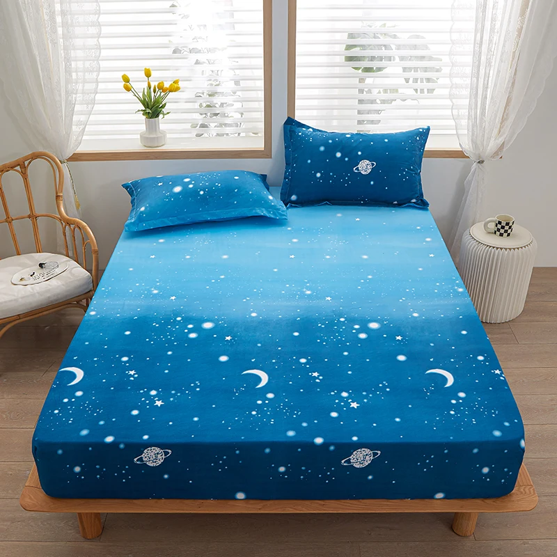 1 piece of bed sheet for bedroom 100%Polyeste Elastic Band Around bedding Fitted Sheet Only (excluding pillowcases) 2