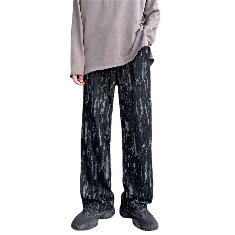 ICCLEK Tie Dye Jeans Men's Jeans Loose Straight Pants High Street Jeans Casual Long Pants Jeans for Men  Men Jeans