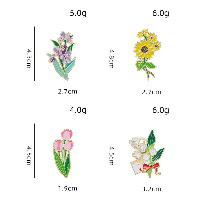 Metal Enamel Badge Pin Cartoon Plants Flowers Garden Style Clothing Bag Accessories Brooch Jewelry