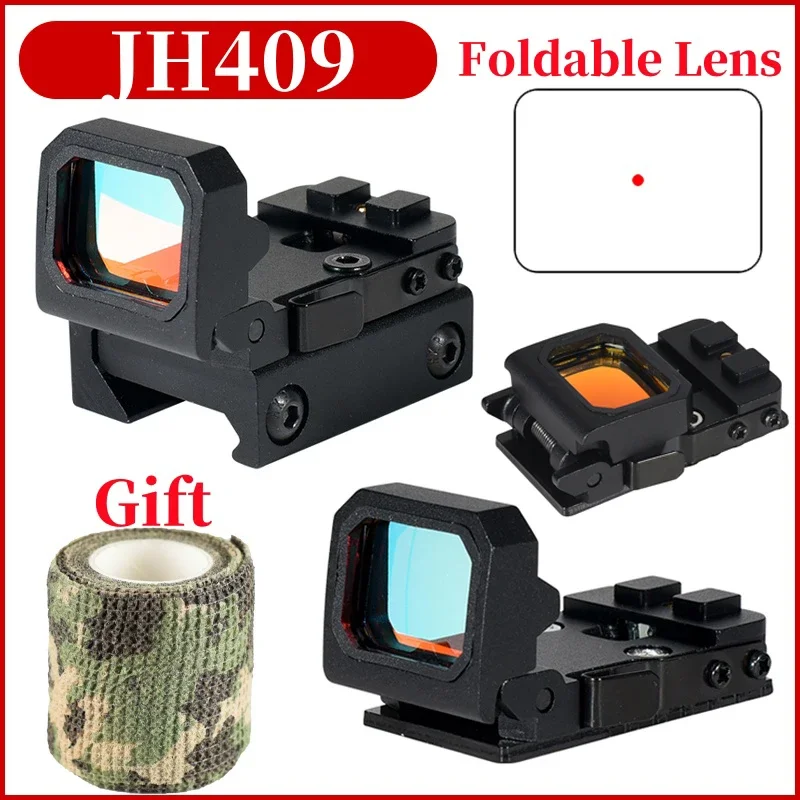 Red Dot Sight JH409 3MOA Folding Flip Collimator Reflex Mini 1x with 20mm Mount and Pistol Glock MOS Base